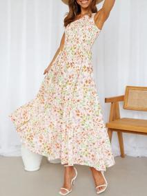 img 2 attached to ZESICA Women'S Summer Floral Print One Shoulder Sleeveless Smocked Ruffle Tiered Beach Long Midi Dress Bohemian Style
