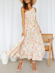 img 3 attached to ZESICA Women'S Summer Floral Print One Shoulder Sleeveless Smocked Ruffle Tiered Beach Long Midi Dress Bohemian Style