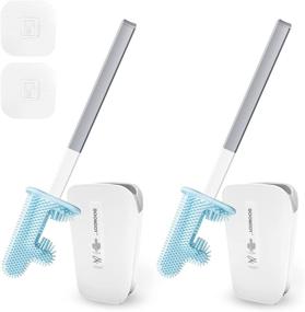 img 4 attached to 🧼 BOOMJOY Silicone Toilet Brush with Holder 2 Packs: Flexible Brush for Effective Bathroom Cleaning & Wall Mounted Holder in White