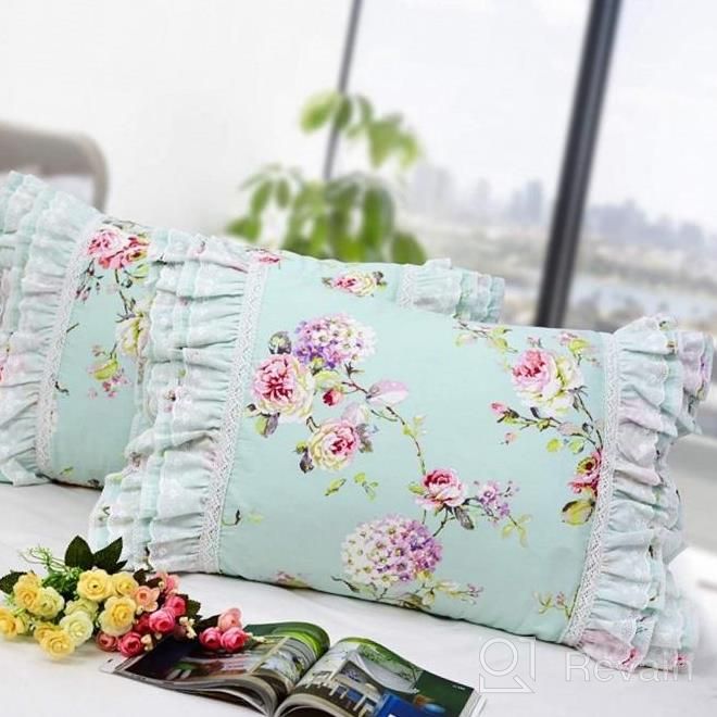img 1 attached to FADFAY King Size Floral Bedding Set: Premium 100% Cotton With Lavender, Daisy, And Botanical Prints. Elegant White And Green Leaves With Deep Pocket Fitted Sheets. 4-Piece Farmhouse Style Bedding. review by Angela Ryg