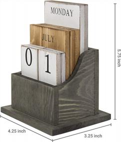 img 1 attached to MyGift Vintage Grey Solid Wood Desktop Block Вечный календарь, деревянная плитка Месяц, дата и день