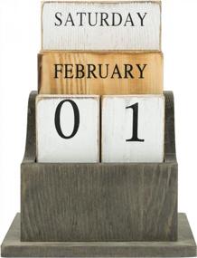 img 3 attached to MyGift Vintage Grey Solid Wood Desktop Block Вечный календарь, деревянная плитка Месяц, дата и день