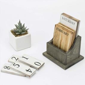 img 2 attached to MyGift Vintage Gray Solid Wood Desktop Block Perpetual Calendar, Wooden Tiles Month, Date And Day