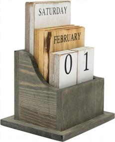 img 4 attached to MyGift Vintage Grey Solid Wood Desktop Block Вечный календарь, деревянная плитка Месяц, дата и день