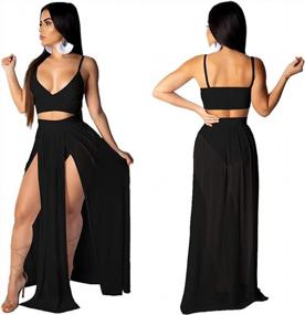 img 1 attached to Acelyn Women'S Chiffon Spaghetti Strap Crop Top High Split Maxi Skirt Set 2 Piece Outfits Summer Dresses Beachwear