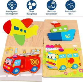 img 3 attached to Montessori Wooden Puzzle Set For Toddlers - Educational Learning Toys For Boys And Girls Aged 1-3 - 6 Pack Of Vehicle Jigsaw Puzzles - Ideal Gifts For 12-18 Months Old Children - Dreampark Toys