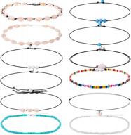 women's 12-piece choker necklace set - stylish shell, pearl, and seed bead chokers for vsco girls, women, and teens by paxcoo logo