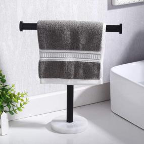 img 2 attached to Stylish And Durable T-Shape Hand Towel Holder Stand With Marble Round Base For Bathroom Vanity Countertop - Matte Black Finish, Made From SUS304 Stainless Steel - KES Towel Rack, BTH205S10-BK