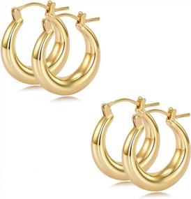 img 4 attached to Chunky Gold Hoop Earrings for Women - 925 Sterling Silver Post, 14K Gold Plated Small Thick Gold Hoops