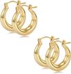 chunky gold hoop earrings for women - 925 sterling silver post, 14k gold plated small thick gold hoops logo