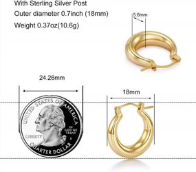 img 1 attached to Chunky Gold Hoop Earrings for Women - 925 Sterling Silver Post, 14K Gold Plated Small Thick Gold Hoops