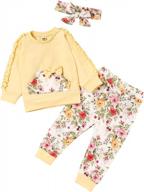 осенне-зимний комплект для девочки 0-3t - комплект из толстовки с капюшоном и штанов с цветочным принтом логотип