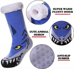 img 2 attached to Kids Fleece Lined Slipper Socks, Toddler Boys Girls Non Slip Grips Winter Indoor Warm Cozy Fluffy Socks