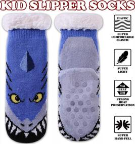 img 1 attached to Kids Fleece Lined Slipper Socks, Toddler Boys Girls Non Slip Grips Winter Indoor Warm Cozy Fluffy Socks