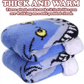 img 3 attached to Kids Fleece Lined Slipper Socks, Toddler Boys Girls Non Slip Grips Winter Indoor Warm Cozy Fluffy Socks