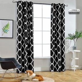 img 4 attached to Melodieux Moroccan Fashion Thermal Insulated Room Darkening Blackout Grommet Curtains For Living Room, 42 By 84 Inch, Black (2 Panels)