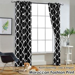 img 3 attached to Melodieux Moroccan Fashion Thermal Insulated Room Darkening Blackout Grommet Curtains For Living Room, 42 By 84 Inch, Black (2 Panels)