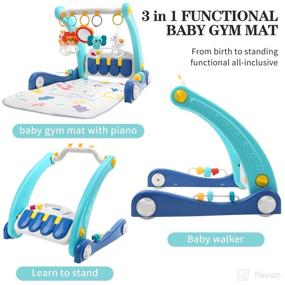 img 3 attached to 2-in-1 Baby Gym Play Mat and Sit-to-Stand Learning Walker, Kick and Play Piano Tummy Time Mat Toys with Mirror for Newborn Babies, Toddlers, Infants - Perfect Gift for 0-12 Month Baby Girls and Boys - Must-Have Blue Baby Essentials
