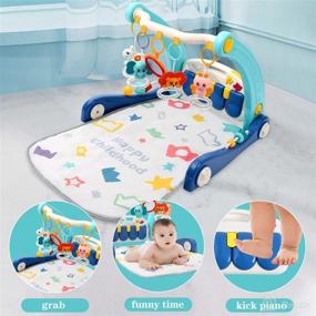img 2 attached to 2-in-1 Baby Gym Play Mat and Sit-to-Stand Learning Walker, Kick and Play Piano Tummy Time Mat Toys with Mirror for Newborn Babies, Toddlers, Infants - Perfect Gift for 0-12 Month Baby Girls and Boys - Must-Have Blue Baby Essentials