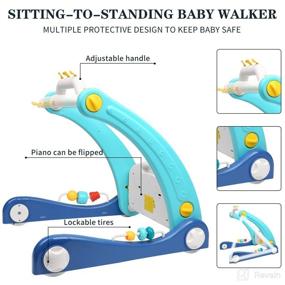 img 1 attached to 2-in-1 Baby Gym Play Mat and Sit-to-Stand Learning Walker, Kick and Play Piano Tummy Time Mat Toys with Mirror for Newborn Babies, Toddlers, Infants - Perfect Gift for 0-12 Month Baby Girls and Boys - Must-Have Blue Baby Essentials