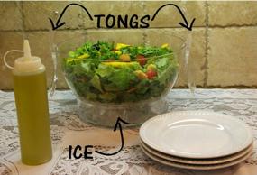 img 2 attached to Large Clear Serving Bowl On Ice With Lid, Tongs & Tray Set - Perfect For Salad Fruit Vegetable Trays Chips Salsa Shrimp Cocktail Punch Seafood Platter – Big Plastic Party Or Holiday Server