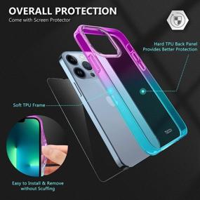 img 2 attached to TUCCH IPhone 13 Pro Case With [Glass Screen Protector], Transparent Protective Slim Clear Thin Anti-Scratch TPU Full Cover, Gradient Purple And Blue