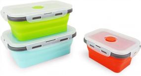 img 2 attached to Collapsible Silicone Food Storage Containers With Airtight Lids - CARTINTS 3-Pack Lunch Box Set Ideal For Travel And Camping - Space-Saving Reusable Silicone Bowls