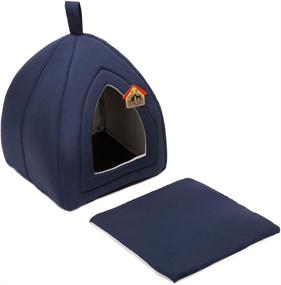 img 1 attached to 🐱 Hollypet Self-Warming Triangle Cat Bed Tent House, Dark Blue - 13 × 13 × 14 inches: Cozy and Comfortable Hideout for Cats