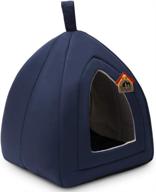 🐱 hollypet self-warming triangle cat bed tent house, dark blue - 13 × 13 × 14 inches: cozy and comfortable hideout for cats logo