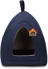 img 3 attached to 🐱 Hollypet Self-Warming Triangle Cat Bed Tent House, Dark Blue - 13 × 13 × 14 inches: Cozy and Comfortable Hideout for Cats