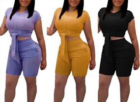 img 3 attached to Women'S Sexy 2 Piece Outfits Crop Top Bodycon High Waist Shorts Tracksuit Set Jumpsuits Rompers