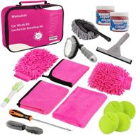 🚘 complete car wash kit: 18 essential accessories for perfect exterior & interior cleaning - including cleaning gel, microfiber cloth, mitt, duster, and applicator. get the ultimate pink car detailing kit! logo