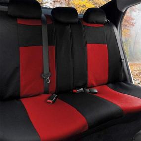 img 1 attached to Red BDK Combo Fresh Design Car Seat Covers (2 Front 1 Bench) Ergonomic Steering Cover Heavy Protection Graphic Auto Floor Mats (4 Set)