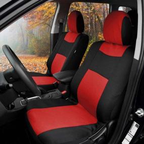 img 2 attached to Red BDK Combo Fresh Design Car Seat Covers (2 Front 1 Bench) Ergonomic Steering Cover Heavy Protection Graphic Auto Floor Mats (4 Set)