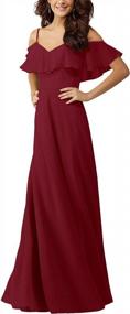 img 4 attached to CLOTHKNOW Spaghetti Chiffon Bridesmaid Dresses Long Burgundy With Shoulder Straps Ruffles For Women Girls To Wedding Party Gowns