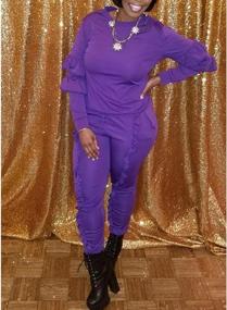 img 2 attached to KANSOON Women 2 Pieces Outfits Puff Sleeve Top And Long Flounced Pants Sweatsuits Set Tracksuits