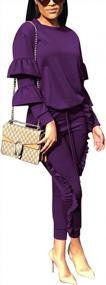 img 4 attached to KANSOON Women 2 Pieces Outfits Puff Sleeve Top And Long Flounced Pants Sweatsuits Set Tracksuits