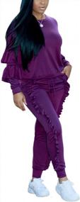 img 3 attached to KANSOON Women 2 Pieces Outfits Puff Sleeve Top And Long Flounced Pants Sweatsuits Set Tracksuits