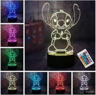 🌙 louhh stitch night light: intelligent remote control 3d stitch lamp - perfect christmas gifts for children's room decoration and holiday логотип