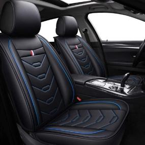 img 3 attached to 🚗 N/A B004 Full Set Waterproof Leather Car Seat Cover for Women and Men, Universal Fit Set for Cars, SUVs, and Pick-up Trucks, Auto Interior Accessories in Black-Blue