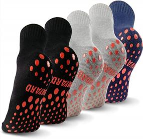 img 4 attached to Non-Slip Grip Socks For Hospital, Yoga, Pilates - Set Of 5 Pairs For Men And Women By NOVAYARD