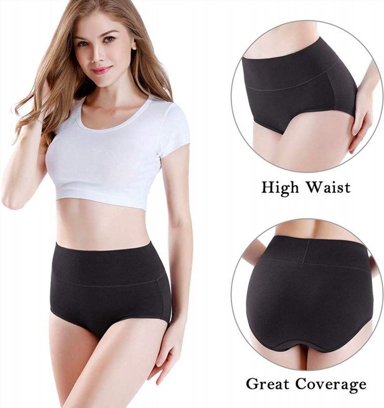 QOVOQ Women's Cotton Underwear Full Coverage High Waisted Stretch Briefs  Soft Comfy Ladies Panties MultiPack at  Women's Clothing store