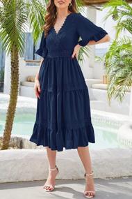 img 1 attached to Women'S Summer Boho Midi Dress V-Neck Lace Trim Ruffle Sleeve Elastic Waist Tiered With Pockets