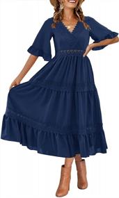 img 4 attached to Women'S Summer Boho Midi Dress V-Neck Lace Trim Ruffle Sleeve Elastic Waist Tiered With Pockets