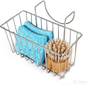 img 4 attached to 🧽 Sleek Silver Kitchen Sponge Holder & Sink Caddy: Organize Brushes, Dishwashing Liquid, & More