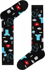 img 1 attached to Zmart Knee High Socks With Funny Skeleton Nurse And American Flag Design - Perfect Novelty Gift For X-Ray Technicians, Doctors, And Dentists