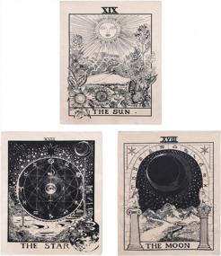 img 4 attached to 🌙 AWAYTR Set of 3 Tarot Tapestry Wall Hanging Decor - Star, Sun, and Moon Tarot Card Tapestries - Bohemian Room Decoration in Black and White - 20x16 inches