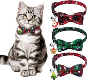 img 4 attached to 🎄 12312 GRACCEE 3Pack Christmas Cat Collars: Festive Breakaway Collars with Bow Tie, Bell & Snowflake Plaid Design - Adjustable and Safe for your Puppy and Kittens