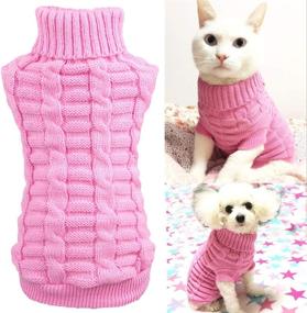 img 4 attached to 🐶 Stylish Knitted Braid Plait Turtleneck Sweater: Perfect Outwear for Dogs & Cats - Pink, XS