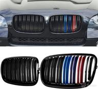 billdio grill gloss black m color compatible with 2007-2014 bmw x5 e70 x6 e71 front kidney grille abs with double slats логотип